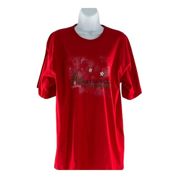 Bayside Unisex L Short Sleeve Crewneck Silent Night Graphic USA Made Pullover - Picture 1 of 5